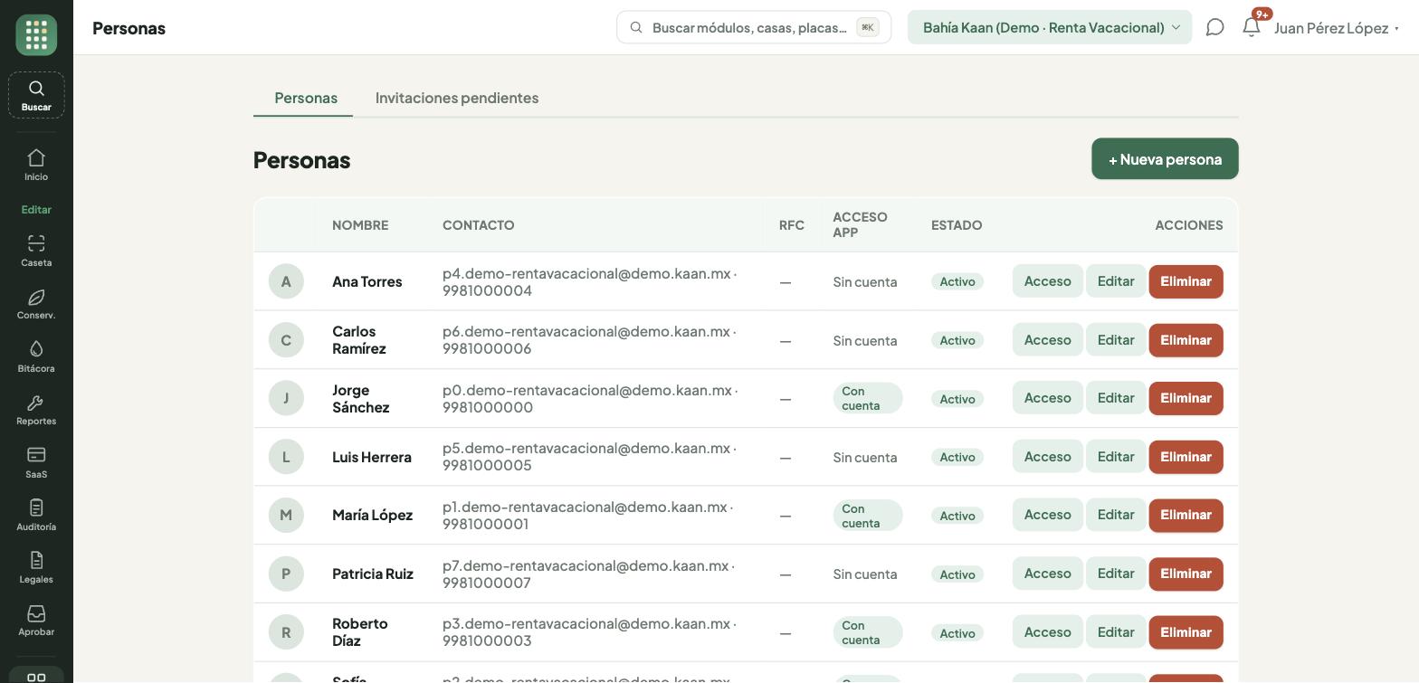 Listado de personas del condominio con su foto y sus datos de contacto