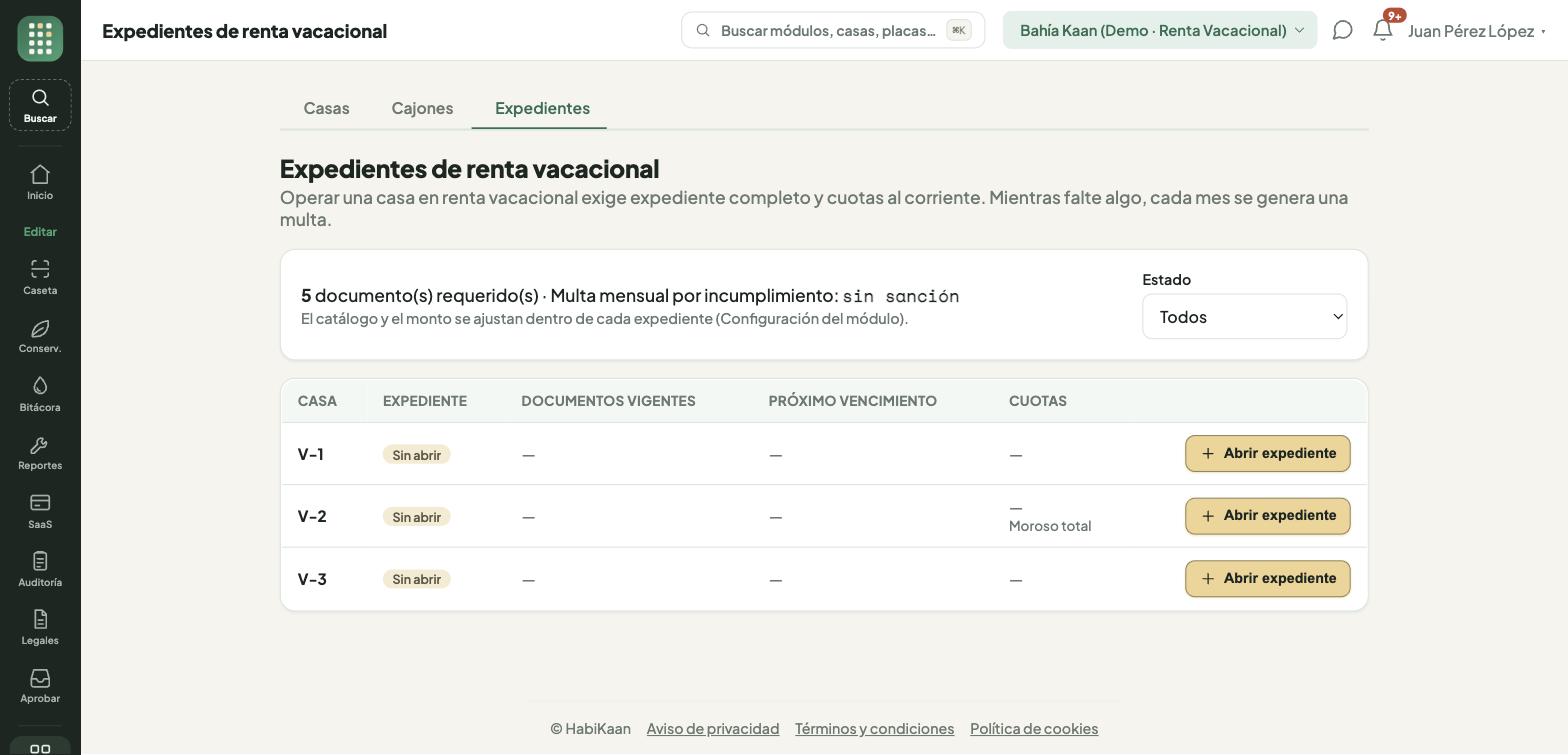 Expedientes de renta vacacional con lo que falta por completar