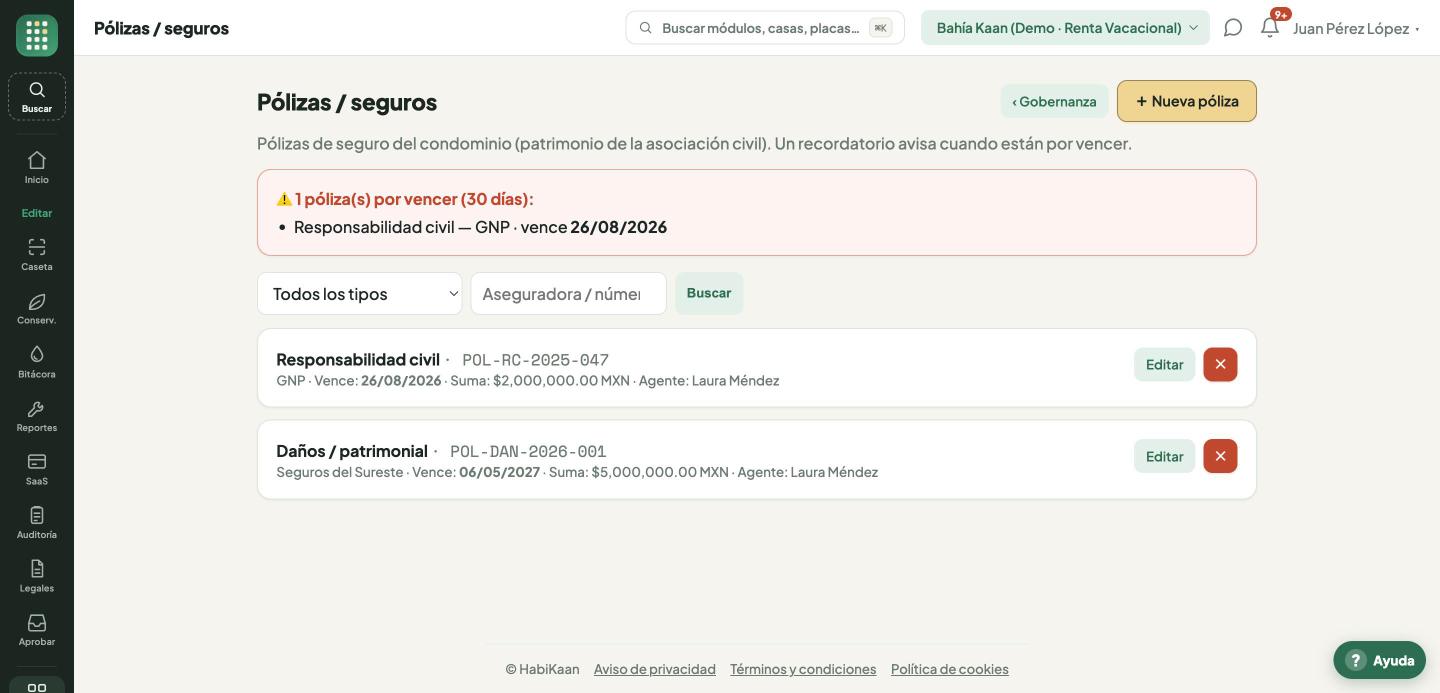 Pólizas de seguro, con aviso de las que están por vencer