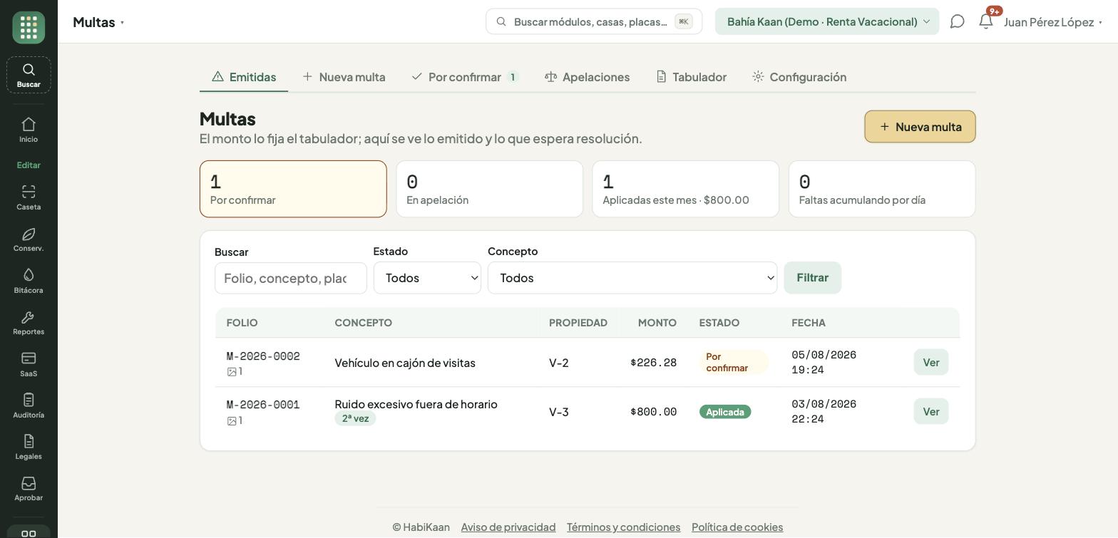 Multas con tabulador y evidencia