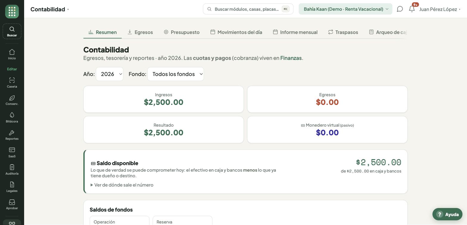 Contabilidad: ingresos, egresos y saldo disponible