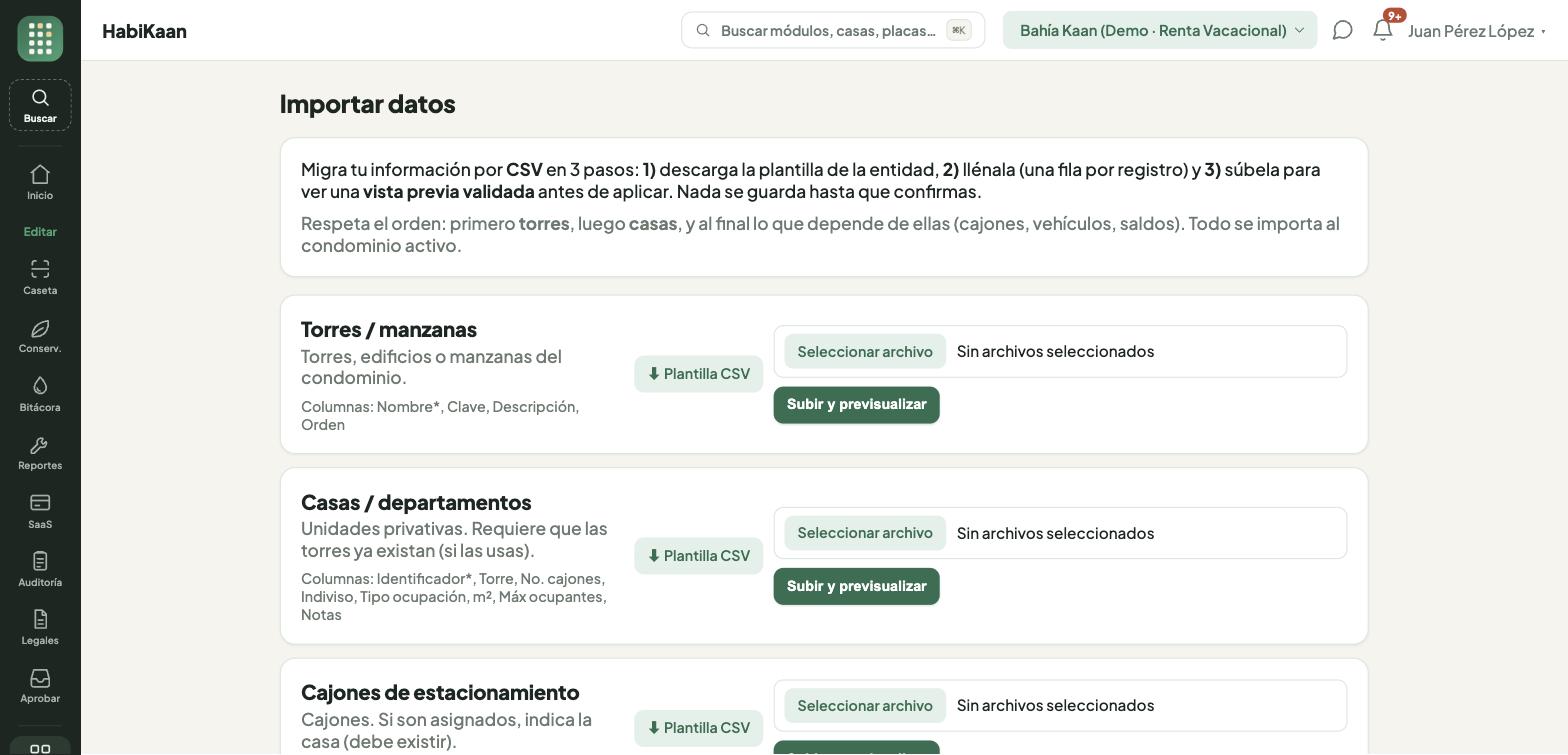 Importar por CSV: vista previa validada antes de aplicar